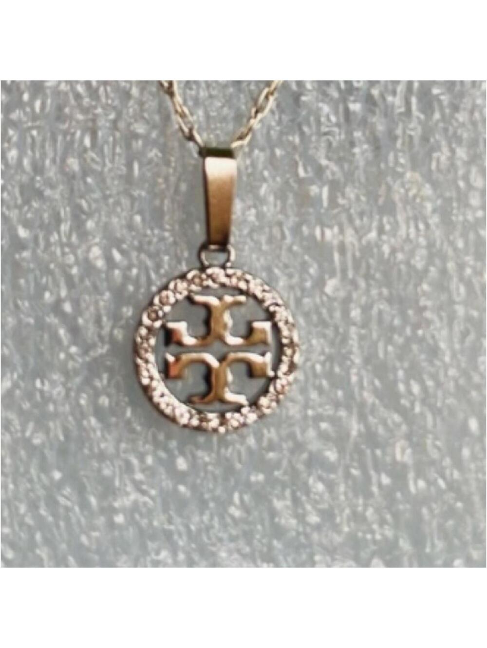 Tory Burch Logo Circular Pendant Necklace with Decorative Design